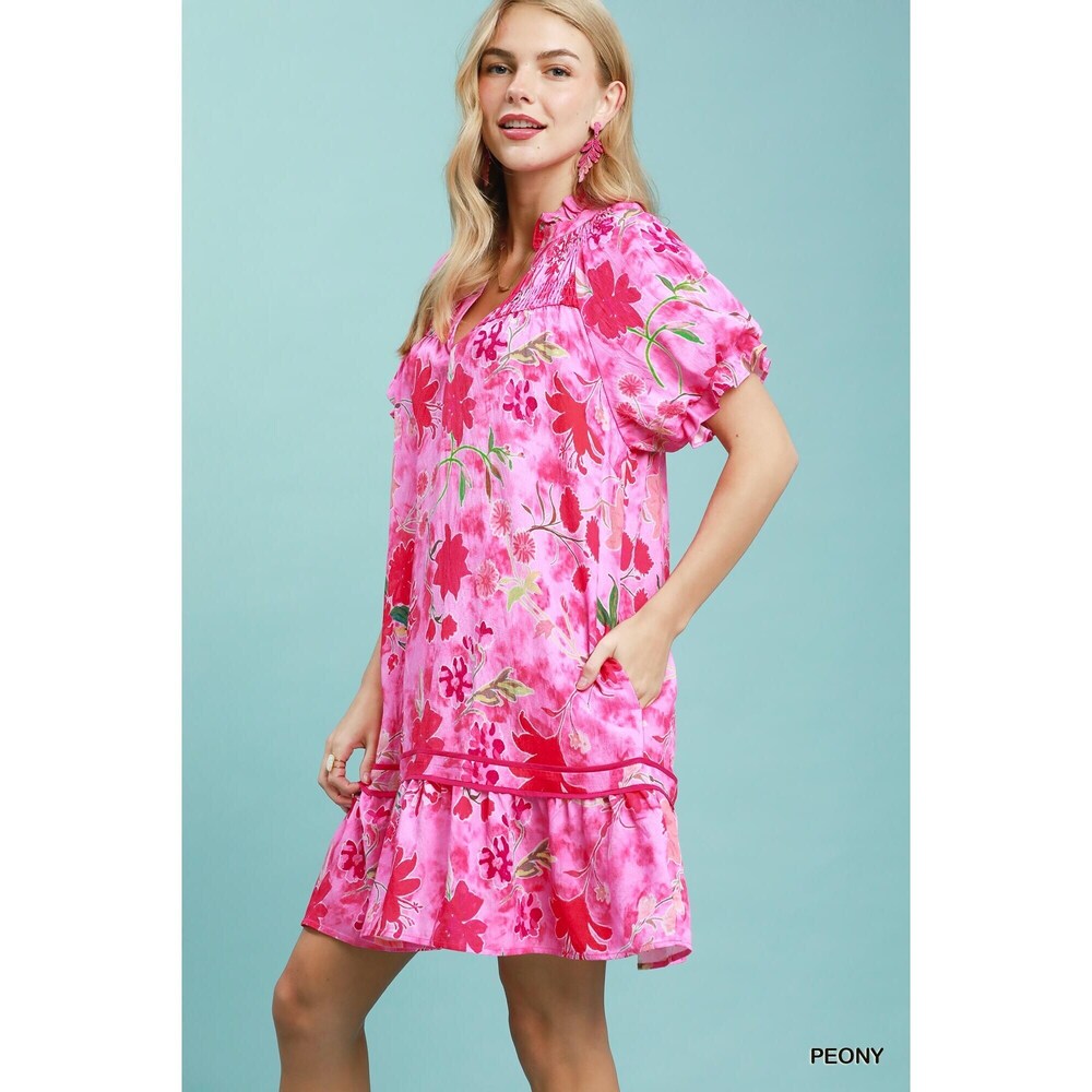 Umgee Floral Ruffle Hem Mini Dress - Picture 2 of 5
